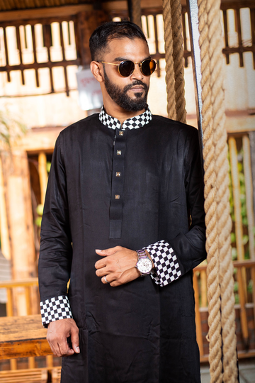 Stylish Neck Black Soft Cotton Premium Panjabi